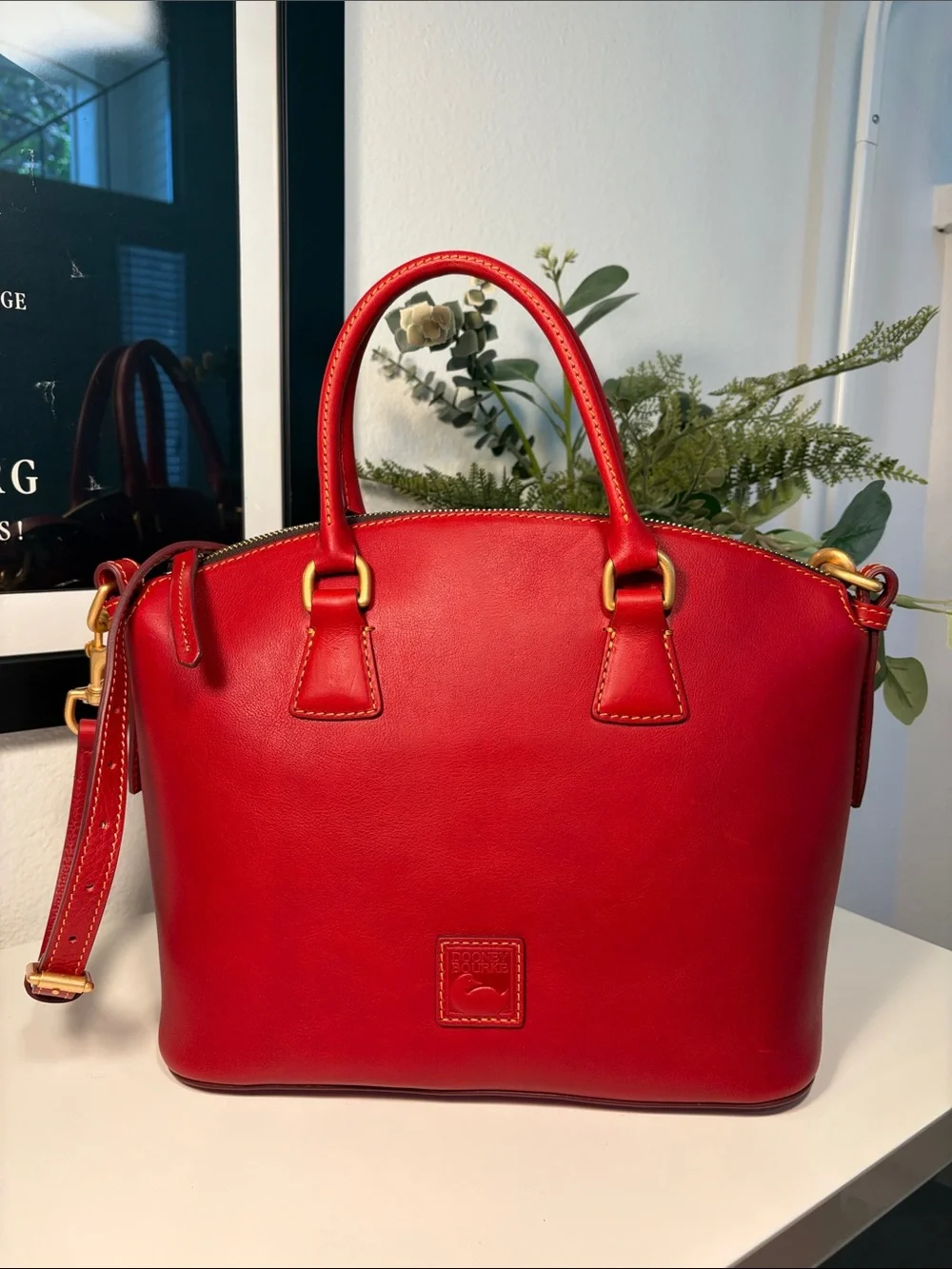 NWT Vintage Dooney & Bourke Florentine Leather Dome Satchel In Red/Bordeaux